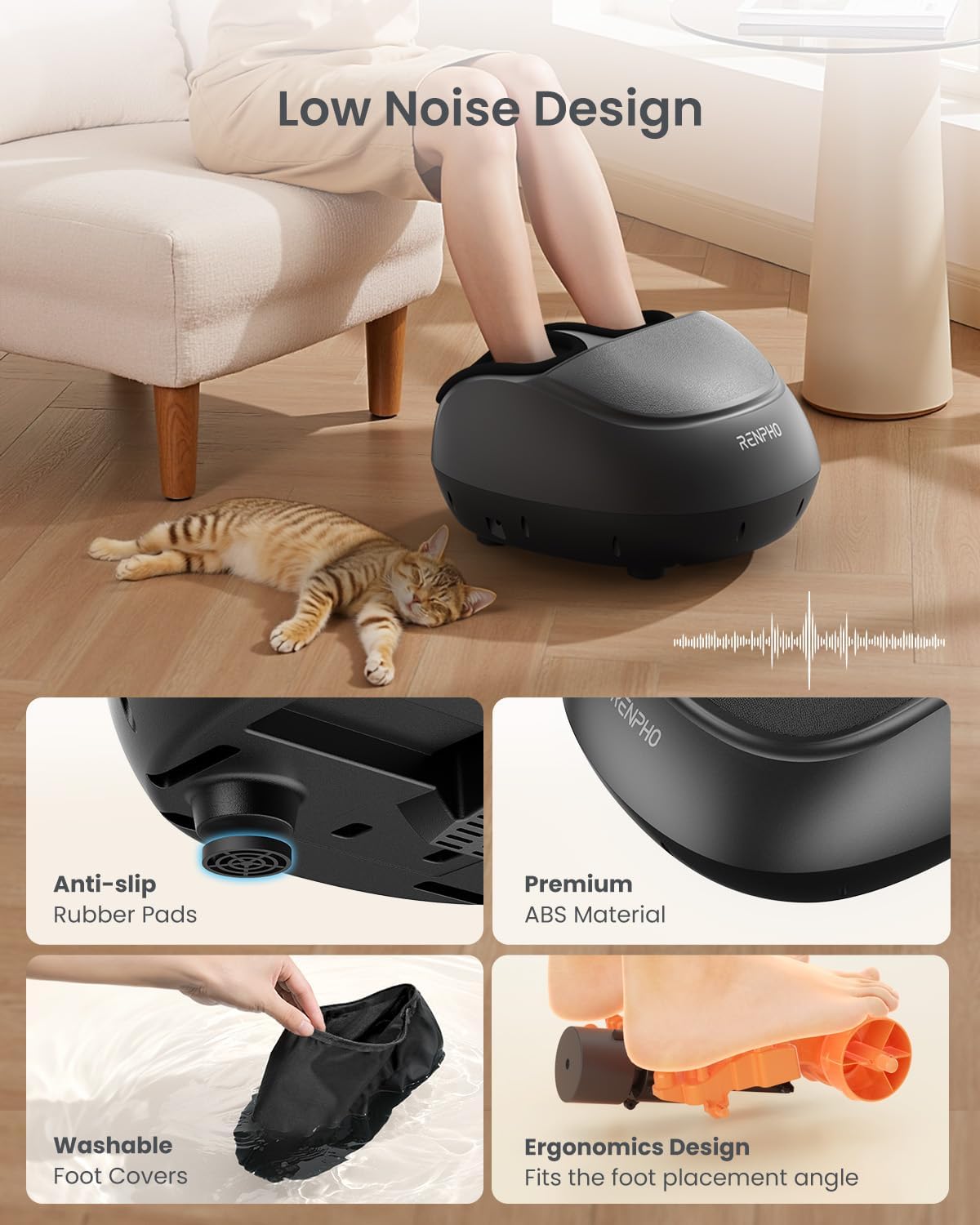 RENPHO Foot Massager for Circulation, Shiatsu Foot Massager for Plantar Fasciitis, Exclusive Deep Kneading Foot Massage, Birthday and Christmas Gifts for Women Men Mom Dad, Fits Up to Size 13, Black - PuriLite