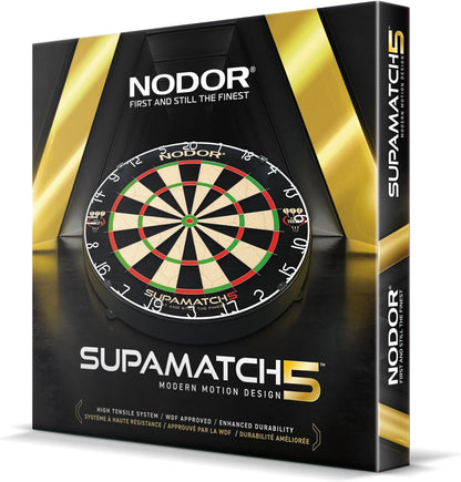 Nodor Supamatch 5 Dartboard – Professional Bristle Dartboard with Ultra-High Tensile Wiring, Supa-Lock Mounting System - PuriLite