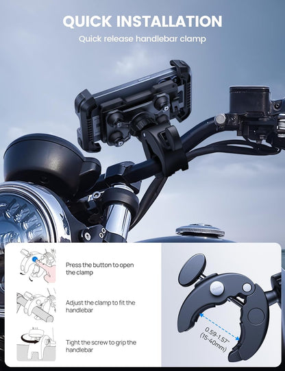Lamicall Motorcycle Phone Mount Holder - [Dual Vibration Dampener] Anti Shake Motorcycle Cell Phone Mount with Upgraded Handlebar Clamp, Bike Phone Mount for iPhone 13 14 15 Pro Max, 4.7-6.7" Phones