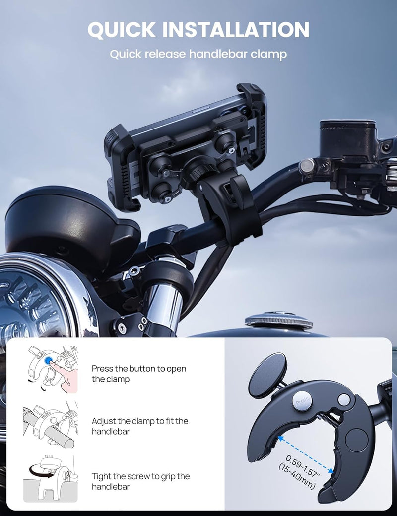 Lamicall Motorcycle Phone Mount Holder - [Dual Vibration Dampener] Anti Shake Motorcycle Cell Phone Mount with Upgraded Handlebar Clamp, Bike Phone Mount for iPhone 13 14 15 Pro Max, 4.7-6.7" Phones