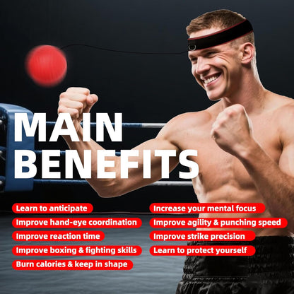 Boxing Reflex Ball - Reflex Ball Headband Set - Reaction Speed Trainer with 4 Reflex Balls & 2 Adjustable Headbands - Boxing & MMA Training Equipment