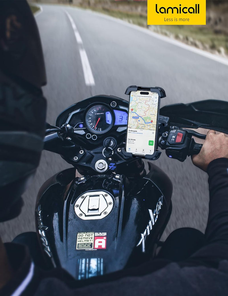 Lamicall Motorcycle Phone Mount Holder - [Dual Vibration Dampener] Anti Shake Motorcycle Cell Phone Mount with Upgraded Handlebar Clamp, Bike Phone Mount for iPhone 13 14 15 Pro Max, 4.7-6.7" Phones