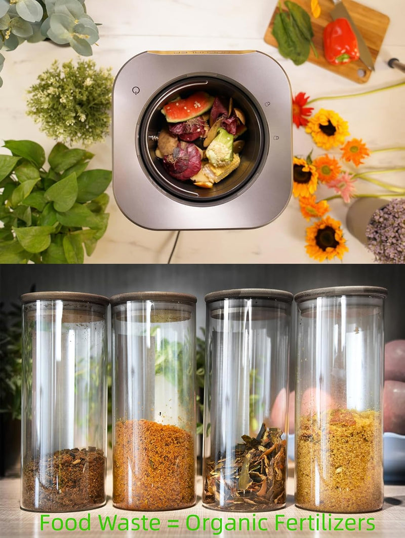 Smart Electric Composter for Kitchen, Counter 2.5L Mill Composter Kitchen Bin, Odorless/Low Noise/Auto-Stop, Disposer Turn Food Waste into Fertilizer
