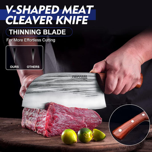 2 pcs Meat Cleaver & Heavy Duty Bone Chopper Knife Set, Hand Forged German High Carbon Stainless Steel Butcher Knife for Home Kitchen & Outdoor…