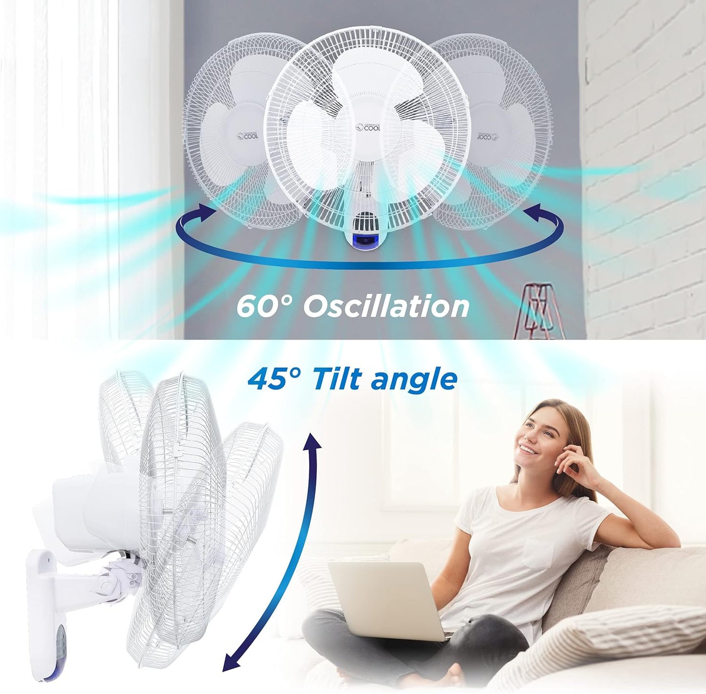 Commercial Cool 16 inch Wall Fan with Remote, White (CCFWR16W)