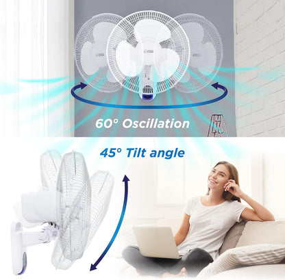 Commercial Cool 16 inch Wall Fan with Remote, White (CCFWR16W)
