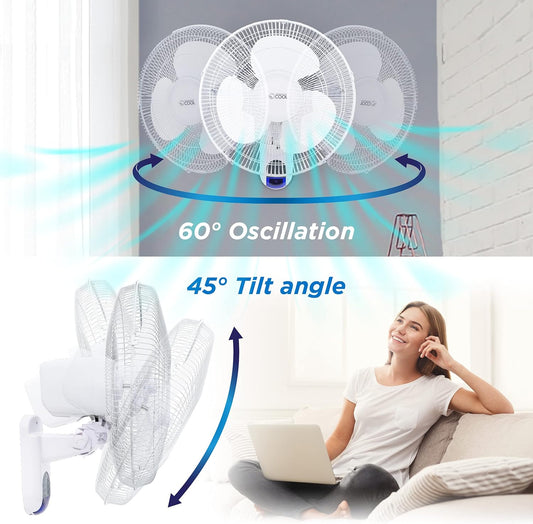 Commercial Cool 16 inch Wall Fan with Remote, White (CCFWR16W) - PuriLite
