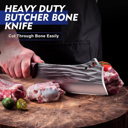 2 pcs Meat Cleaver & Heavy Duty Bone Chopper Knife Set, Hand Forged German High Carbon Stainless Steel Butcher Knife for Home Kitchen & Outdoor…