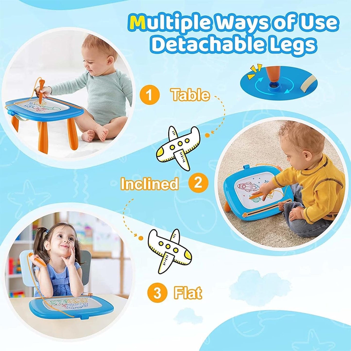 Kikidex Magnetic Drawing Board for Toddlers – Educational Doodle & Sketching Pad, Preschool Learning Toy for 1-3 Year Old Boys and Girls, Erasable Art Board (Light Blue) - PuriLite