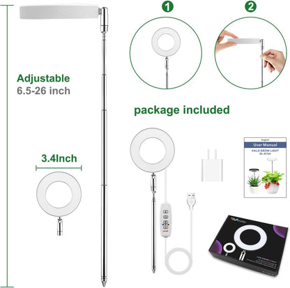 48-LED Full Spectrum Plant Grow Light | Adjustable Height | Auto Timer | 3 Light Modes | 10 Brightness Levels
