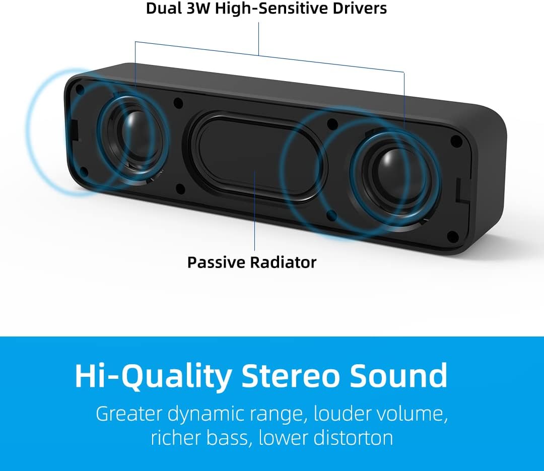 [Upgraded] USB Computer Speakers for PC, Laptop, Desktop, Small External Speakers with Stereo Loud Sound & Enhanced Bass, Mini Sound Bar for Windows/macOS/Chrome OS/Linux