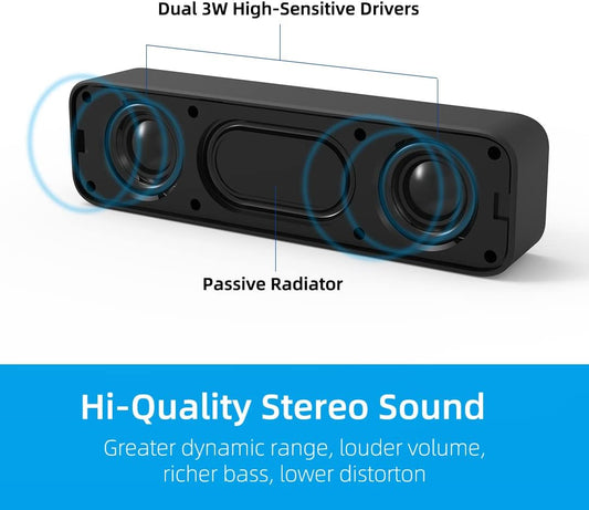 [Upgraded] USB Computer Speakers for PC, Laptop, Desktop, Small External Speakers with Stereo Loud Sound & Enhanced Bass, Mini Sound Bar for Windows/macOS/Chrome OS/Linux - PuriLite