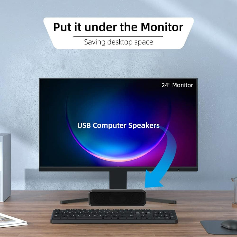 [Upgraded] USB Computer Speakers for PC, Laptop, Desktop, Small External Speakers with Stereo Loud Sound & Enhanced Bass, Mini Sound Bar for Windows/macOS/Chrome OS/Linux