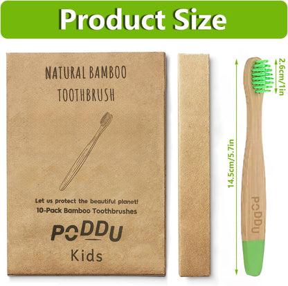 Bamboo Toothbrush, Charcoal Tooth Brush, Natural Wooden Toothbrushes, Soft Bristles Toothbrushes for Kids (Mixed Colors)10 Pcs