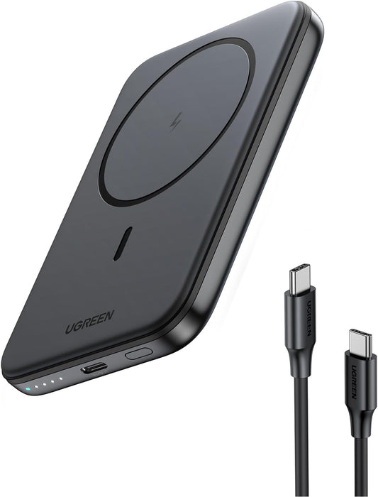 UGREEN Magnetic Power Bank 5000mAh, 15W USB C PD Fast Charge Portable Charger Compatible with iPhone 16 Pro Max, 15,14 Plus, 13, 12 Series with 60W 0.5M Cable, Black