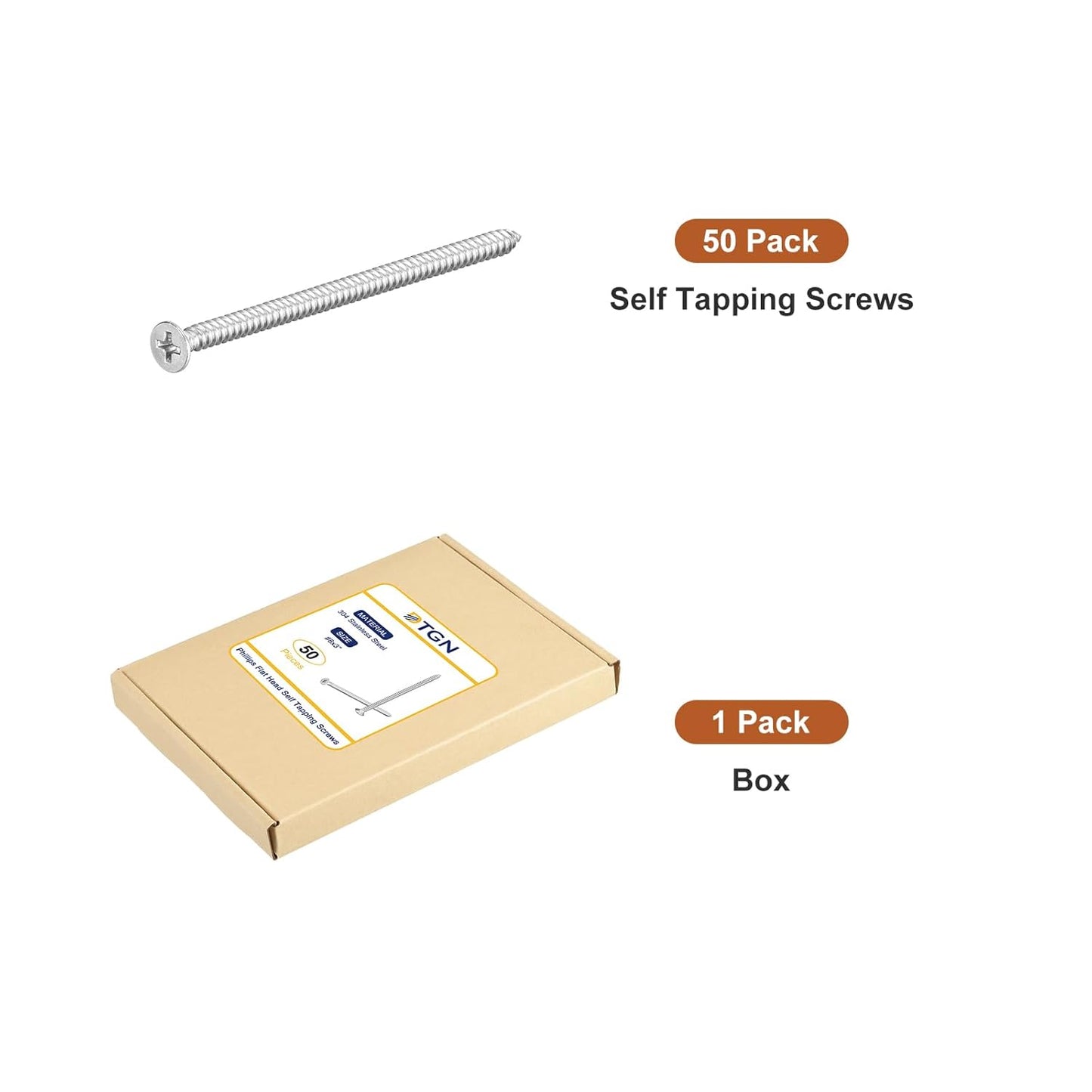DTGN 100Pcs #8x1 Flat Head Wood Screws, 304 Stainless Steel Phillips Self Tapping Screws - Good for Woodworking, Furniture - Silver