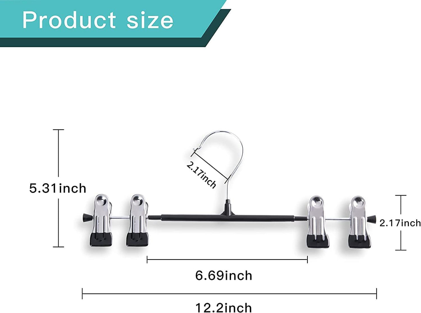 14Inch Black Pants Hangers with Clips 10 Pack Adjustable Skirt Hangers for Women Non-Slip Trousers Hanger for Jeans Clothes Hangers for Pants Heavy Duty Space Saving Shorts Hangers