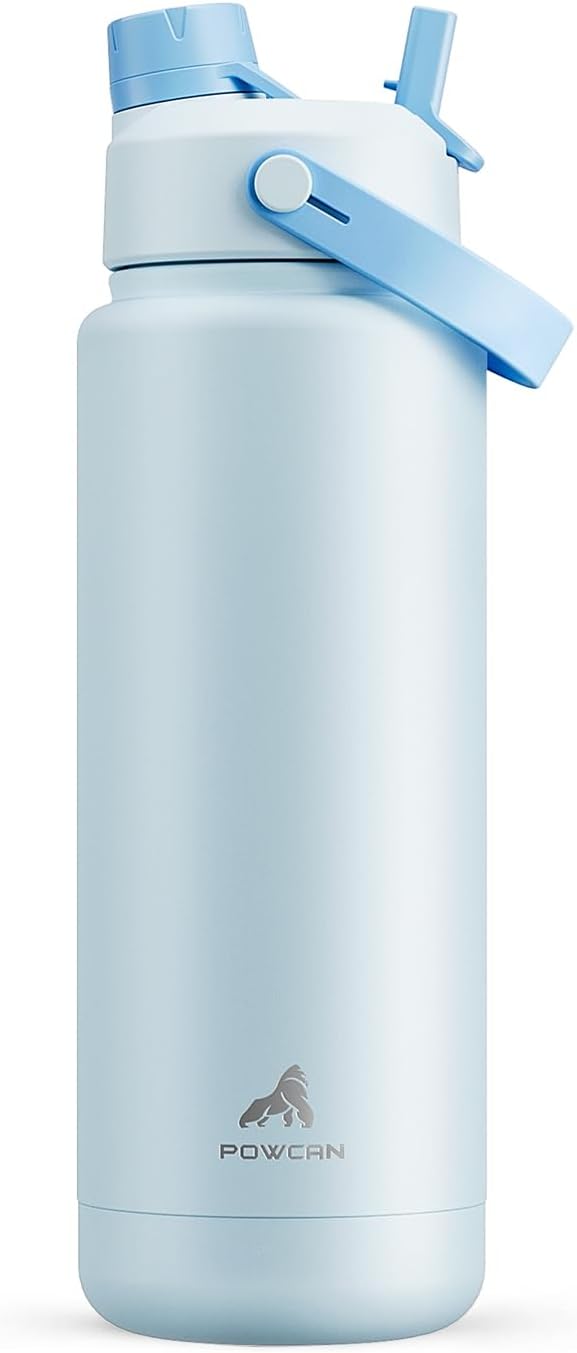 POWCAN 26 oz Insulated Water Bottle with 2-in-1 Straw and Spout Lid, Keep Cold 24H, Leak-Proof, Fits in Car Cup Holder, Stainless Steel Water Bottle for Sports, Travel, and School (Cotton Candy)
