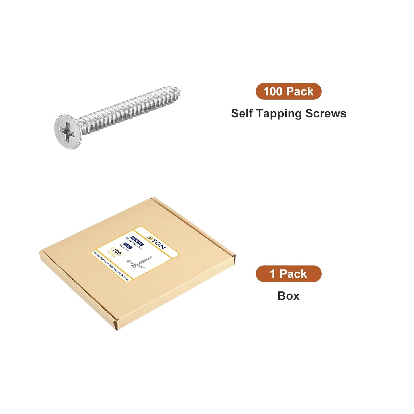 DTGN 100Pcs #8x1 Flat Head Wood Screws, 304 Stainless Steel Phillips Self Tapping Screws - Good for Woodworking, Furniture - Silver
