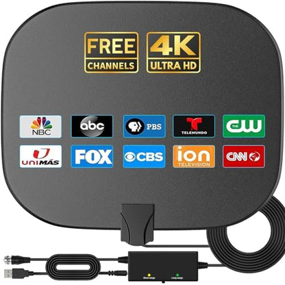 TV Antennas for Free Channels 1500+ Mile Long Range - 2025 Upgraded Indoor & Outdoor HD Digital Antenna with 360°Amplifier Signal Booster for 4K HDTV & Old TV-16FT Coax Cable