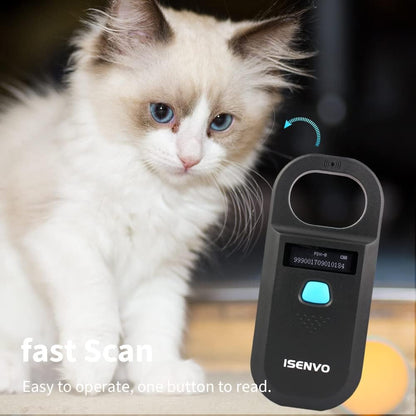 Pet Microchip Scanner | 15-Digit RFID Animal Chip Reader with Rechargeable Battery, USB Connectivity and Backlit Display