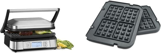 Cuisinart GR-6SC Contact Griddler with Smoke-less Mode + CGR-WAFPC Griddler Waffle Plates Attachments