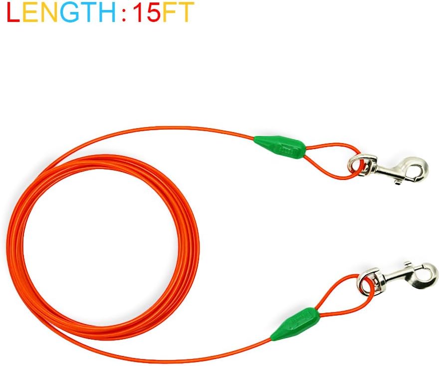 Petest 25ft Reflective Tie-Out Cable for Small Dogs Up to 35 Pounds