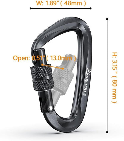 Heavy-Duty Locking Carabiner Clips 12KN Strength – Lightweight Aluminum D-Shape Carabiners for Camping, Hammocks, Hiking, and Everyday Use (2-Pack) - PuriLite