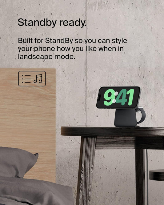 Belkin 2-in-1 MagSafe Wireless Charging Dock 15W Fast Charge iPhone Charger Compatible with iPhone 16, 15, 14, and 13 Series, AirPods, and Other MagSafe Enabled Devices, Includes Power Supply - Black - PuriLite