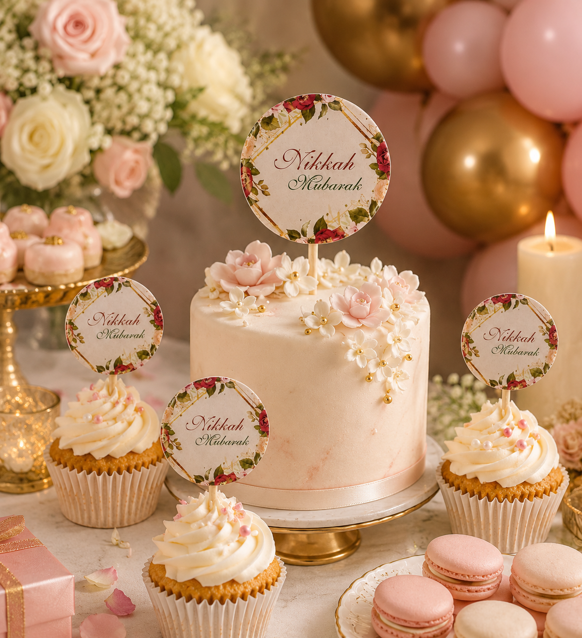 Qabool Hai & Nikah Mubarak Sweet Toppers | 10 PCS Pack | Wedding Cake Toppers | Nikah Decorations