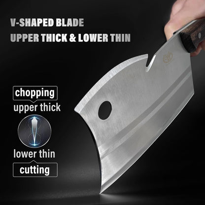 ZENG JIA DAO Meat Cleaver Knife, Dual Edges Butcher Knife Multi-Purpose Kitchen Chopping Knife for Meat Cutting Chinese Chefs Knife with Ergonomic Pearwood Handle with Gift Box