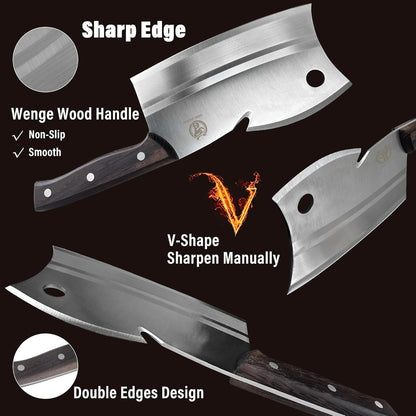 ZENG JIA DAO Meat Cleaver Knife, Dual Edges Butcher Knife Multi-Purpose Kitchen Chopping Knife for Meat Cutting Chinese Chefs Knife with Ergonomic Pearwood Handle with Gift Box