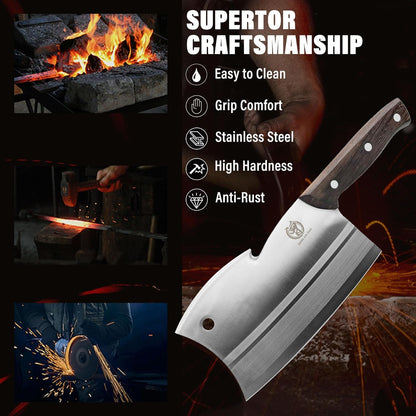 ZENG JIA DAO Meat Cleaver Knife, Dual Edges Butcher Knife Multi-Purpose Kitchen Chopping Knife for Meat Cutting Chinese Chefs Knife with Ergonomic Pearwood Handle with Gift Box