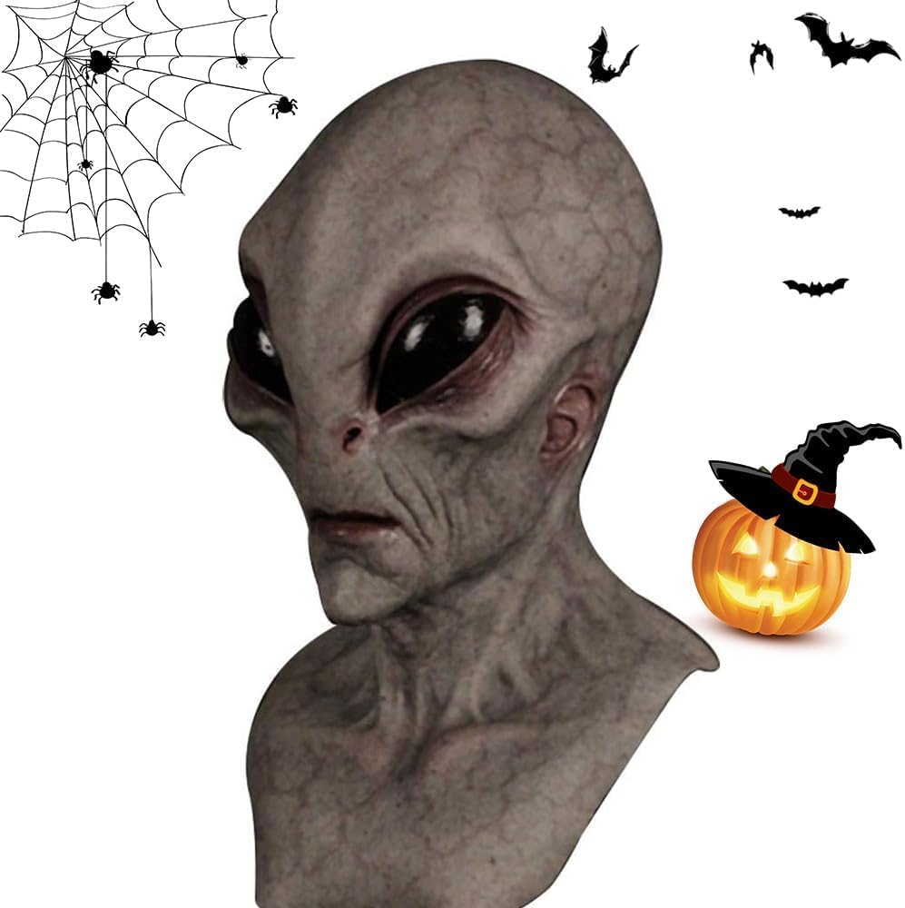Alien Mask,Latex Full Head Funny Mask,Realistic Skull Horror Mask, Halloween Alien Mask for Men and Women Costume Parties