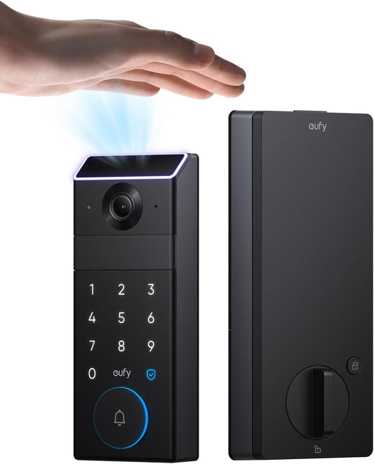 eufy FamiLock S3, Palm Vein Recognition Wi-Fi Smart Lock, 3-in-1 Keyless Entry Door Lock, Security Electronic Deadbolt Lock for Front Door, ANSI/BHMA Grade 1, Auto Lock, Voice Control, IP65 Waterproof - PuriLite