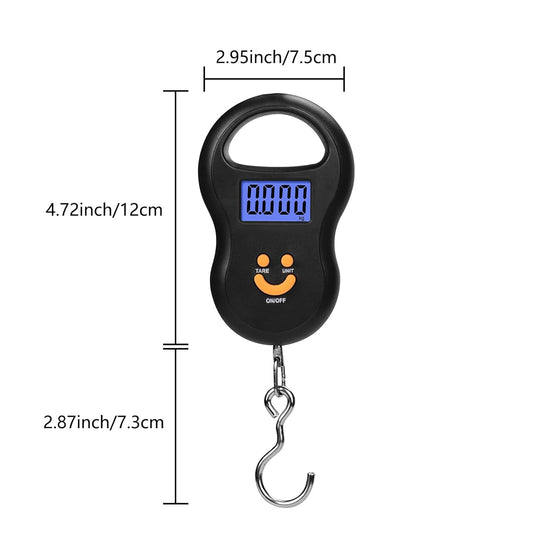 Toguma Fish Scale 50KG Hanging Scale Luggage Scale Weighing Scale with Comfortable Handle and Large Hook, Suitable for Home Farm Outdoor Hunting Fishing (Black) - PuriLite