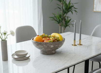 Handmade Marble Fruit Bowl | Decorative Serving Bowl | Kitchen Countertop Bowl | Round Fruit Bowl | Home Décor Bowl - PuriLite