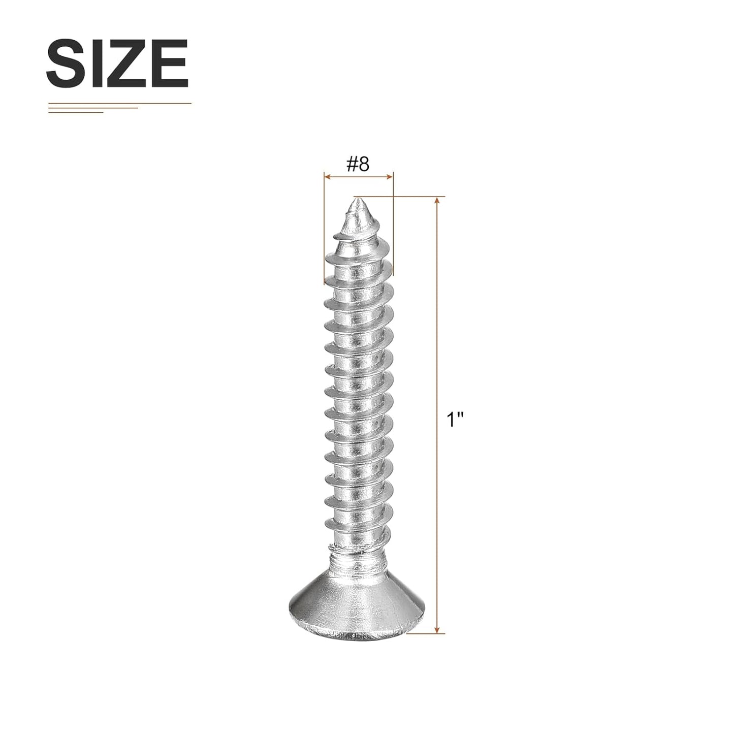 DTGN 100Pcs #8x1 Flat Head Wood Screws, 304 Stainless Steel Phillips Self Tapping Screws - Good for Woodworking, Furniture - Silver