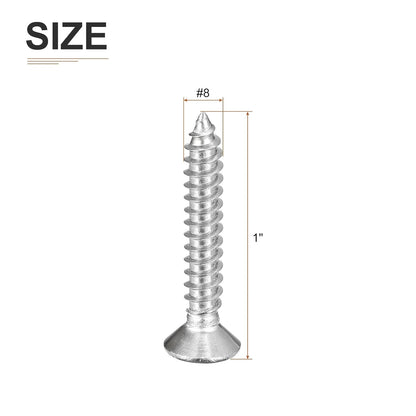 DTGN 100Pcs #8x1 Flat Head Wood Screws, 304 Stainless Steel Phillips Self Tapping Screws - Good for Woodworking, Furniture - Silver