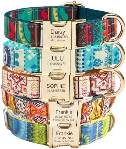 Custom Engraved Dog Collar with Name and Phone Number, Personalized for Small, Medium, and Large Dogs (Plaid)
