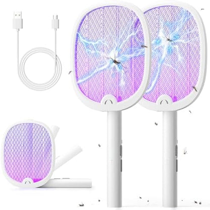 YISSVIC Bug Zapper Racket 4000 Volt Electric Fly Swatter Fly Zapper Dual Modes with Attractant Light Rechargeable Black 2 Pack