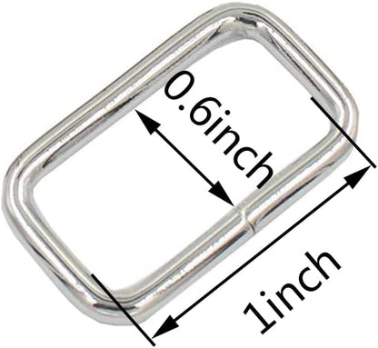 100PCS 1 inch Rectangle Ring Buckles Adjuster Square Buckle for Hardware Bags Hand DIY Accessories (Silver)