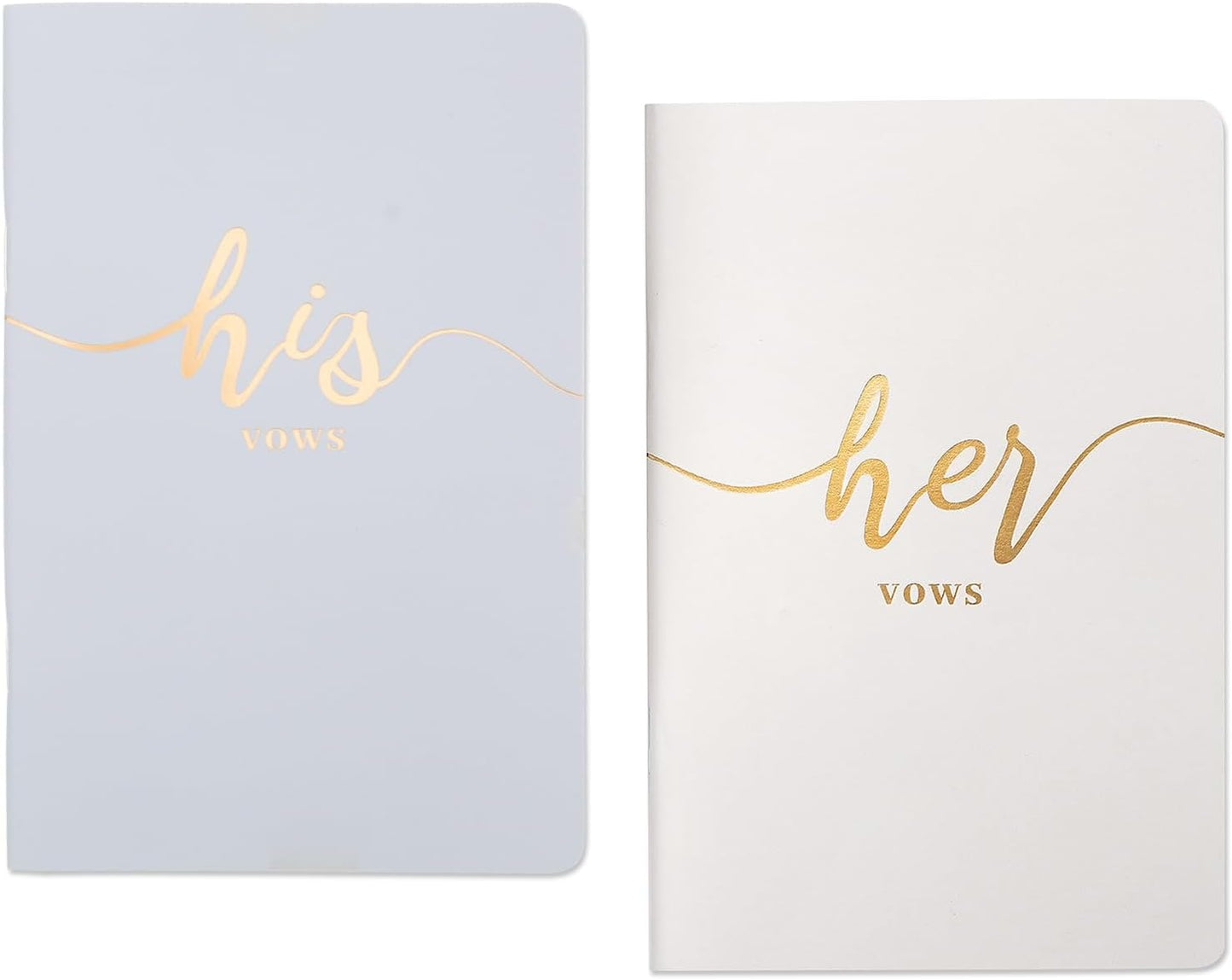 Vekola Vow Books for Wedding His and Hers Elegant Gold Foil Set of 2 Wedding Notebook with 28 Pages (Navy Blue+White)