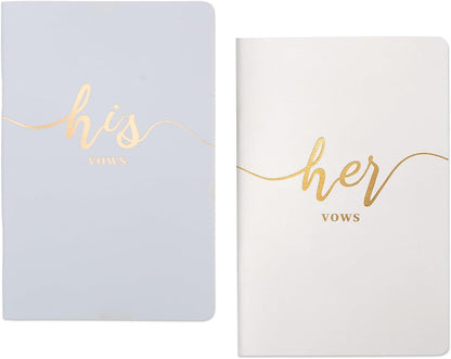 Vekola Vow Books for Wedding His and Hers Elegant Gold Foil Set of 2 Wedding Notebook with 28 Pages (Navy Blue+White)