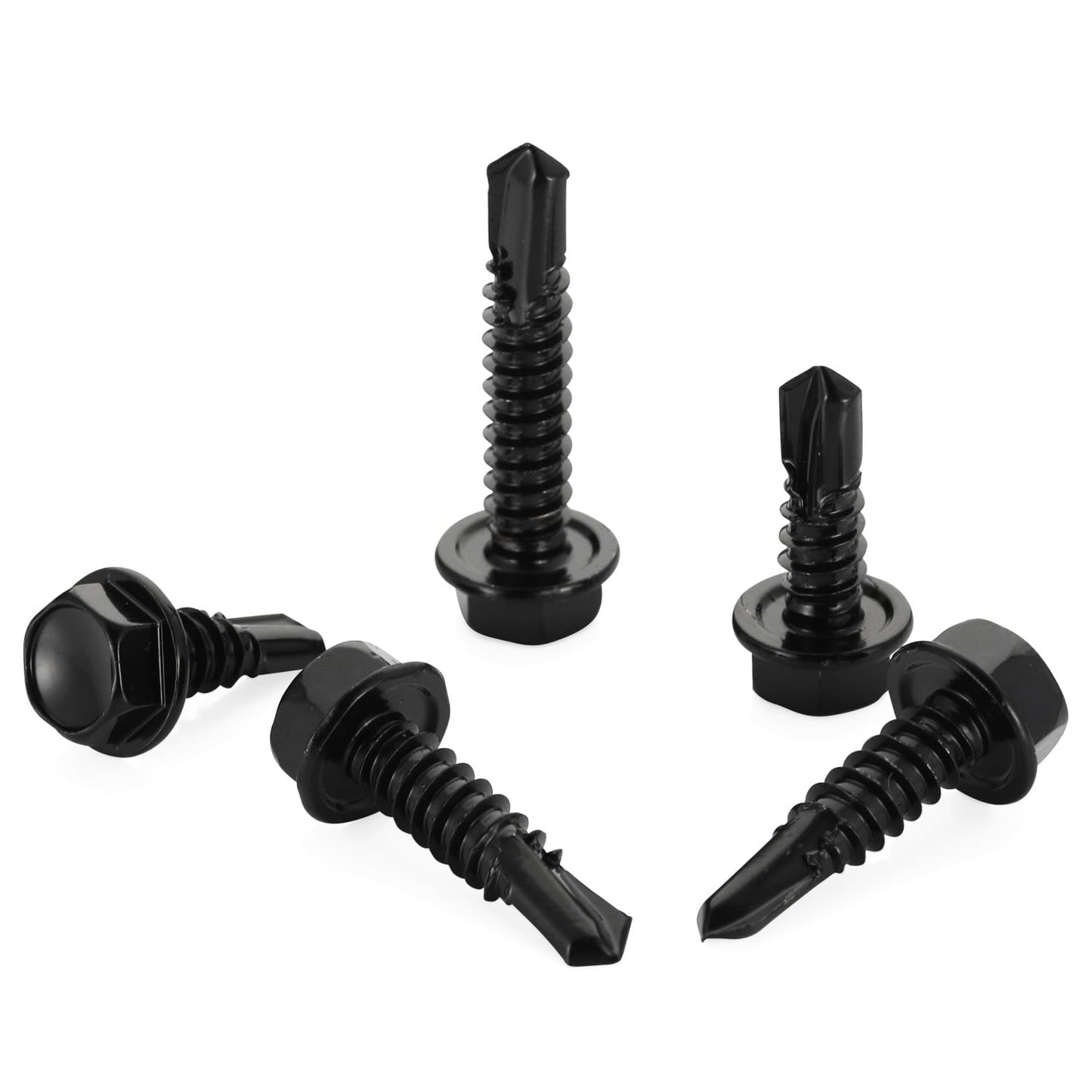 #10 x 1 Hex Washer Head Self Tapping Drilling Screws Black Oxidized, 410 Stainless Steel, 100 PCS