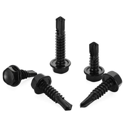 #10 x 1 Hex Washer Head Self Tapping Drilling Screws Black Oxidized, 410 Stainless Steel, 100 PCS