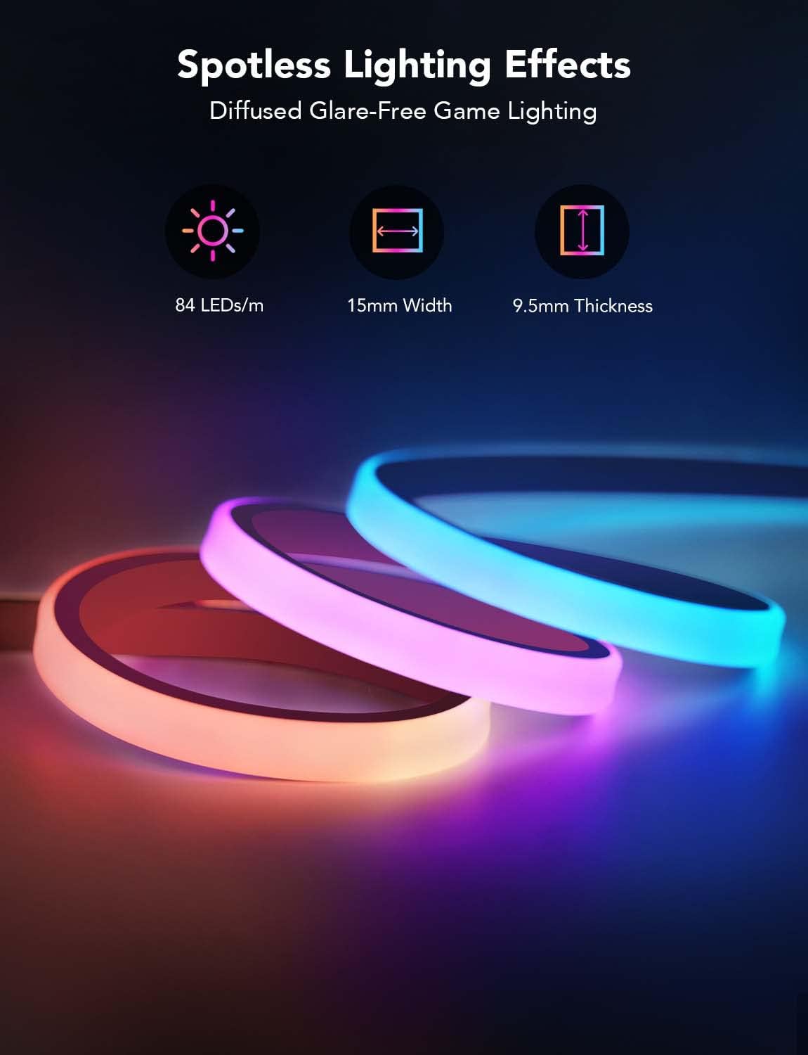 RGBIC Neon Rope Gaming Lights 10ft | Soft Diffused LED Strip with Music Sync and Smart App Control - PuriLite