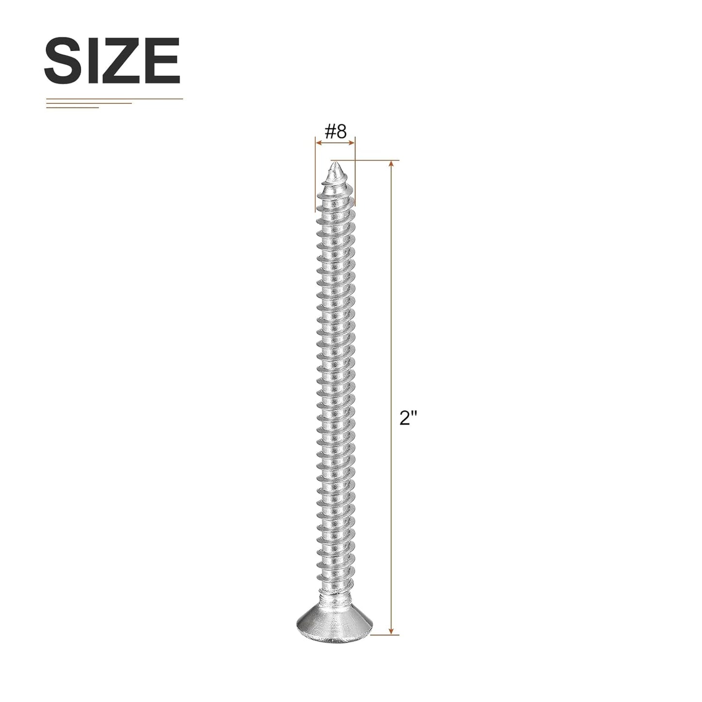 DTGN 100Pcs #8x1 Flat Head Wood Screws, 304 Stainless Steel Phillips Self Tapping Screws - Good for Woodworking, Furniture - Silver