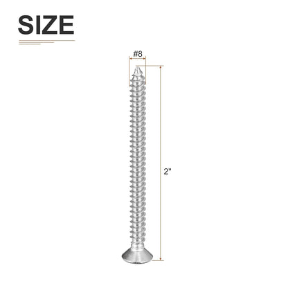 DTGN 100Pcs #8x1 Flat Head Wood Screws, 304 Stainless Steel Phillips Self Tapping Screws - Good for Woodworking, Furniture - Silver