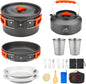 THTYBROS 17pcs Camping Cookware Kit, 0.45Gal Pot, 7inches Pan,0.30Gal Kettle Set with 2 Set Stainless Steel Cups Plates Forks Knives Spoons for Hiking